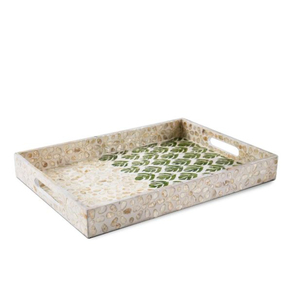 Nouveau plateau décoratif en nacre avec incrustations, motif feuille de bananier vert de luxe, plateau de service ottoman, fournisseur en gros de décoration intérieure - Product Image 1