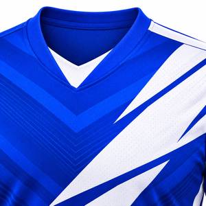 เสื้อฟุตบอลคอวีสีน้ำเงินสำหรับผู้ชาย แขนสั้น ระบายอากาศได้ดี ผลิตจากโพลีเอสเตอร์ พิมพ์ลายแบบซับลิเมชั่น เสื้อกีฬา - Product Image 5