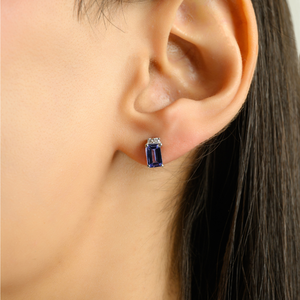 925 <b>Silver</b> High Quality Minimalist Baguette Cut 6X4 MM Natural Tanzanite & Diamond <b>Stud</b> Earrings For Women Part Wear Jewelry - Product Image 4