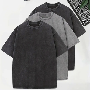 Camiseta personalizada de lavado ácido Vintage para hombre, camiseta de estilo Hip Hop, 100% algodón, peso pesado, manga corta, hombros caídos, estampado largo, sólido - Product Image 1