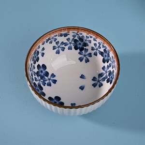 Floral Ribbed Porcelain Bowls Eco-Friendly Soup Cereal Bowls <b>Microwave</b> Oven Safe <b>Set</b> of 2 for Food Serving Dessert Serving - Product Image 5