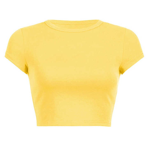 Women's White Cropped T-Shirt Short Sleeve O-Neck Solid Color Casual Style All Seasons Knitted Fabric - Product Image 4