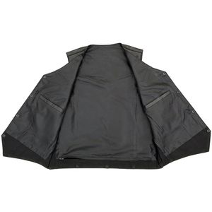Chaleco de Motociclista de Cuero Genuino Negro para Hombre, Cuello en V, Cierre de Botones de Una Sola Fila, Largo Regular, Prenda Exterior - Product Image 2