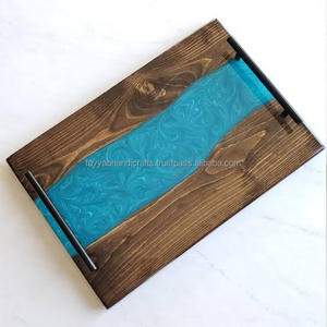 ถาดเสิร์ฟไม้และเรซินพร้อมหูจับโลหะสำหรับเสิร์ฟร้านอาหารบ้านโรงแรมคาเฟ่ใช้ถาดทำจากไม้ทำจากยางเรซินจากอินเดีย - Product Image 4