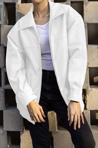 Veste utilitaire blanche en polyester pour femme, manches longues, fermeture éclair, col rabattable, respirante, couleur unie, style printemps - Product Image 4