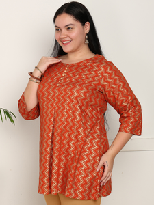 Kurta Anarkali en rayonne à imprimé zig-zag, grande taille, courte, orange, pour femme, séchage rapide, tenue décontractée d'été - Product Image 5