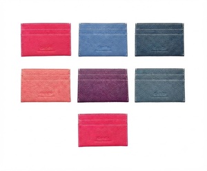 Best Seller Castello Italian Soft Leather Slim Card Case <b>Wallet</b> Open Polyester Unisex Red for Fuchsia Purple Navy Teal Light - Product Image 1