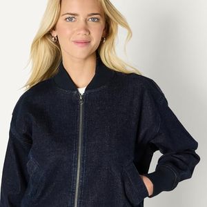 Chaqueta Bomber Vaquera Azul Oscuro para Mujer, con Cremallera, Estilo Oversize, para Otoño, Venta al por Mayor, Fabricante OEM - Product Image 1
