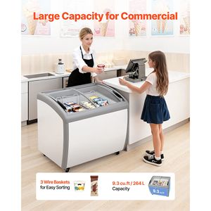 Congelador Horizontal Comercial de 9.3 Pies Cúbicos, Congelador Móvil Superior Profundo con Temperatura Ajustable de 19.3F y 3 Cestas de Alambre - Product Image 3