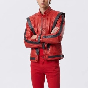 Pop <b>Star</b> Style Red Black Leather <b>Jacket</b>, 80s Iconic Retro Costume, Halloween Cosplay Unisex <b>Jacket</b> - Product Image 1