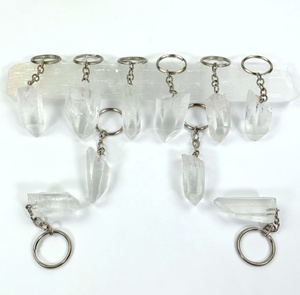 Natural Shape Clear Quartz <b>Crystal</b> Stone Keychain Natural Clear Quartz Healing <b>Crystal</b> Keychain Gemstone Keyring - Product Image 2