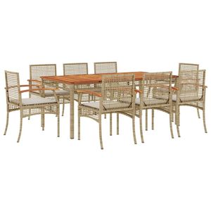 Set da Pranzo da Giardino in Rattan PE Beige con Coperture Rimovibili - Product Image 2