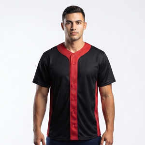 เสื้อเบสบอลแบบสั่งทำพิเศษ ปักลายแบบซับลิเมชั่น ติดกระดุมเต็มตัว แขนสั้น สำหรับผู้ชาย เสื้อกีฬา คอวี - Product Image 1