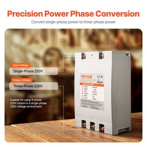 Convertisseur monophasé vers triphasé 20HP 70A 220V, déphaseur numérique pour usage résidentiel, convertisseur triphasé - entrée/sortie 220V - Product Image 2