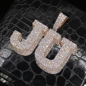 Colgante Personalizado con Dos Iniciales, Oro Sólido de 10K/14K, Plata 925, Moissanita, Diamantes, Estilo Hip Hop, Joyería de Fábrica - Product Image 1