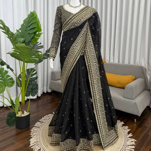 Sari Lehenga en Georgette de Soie Vichitra Prêt-à-Porter Haut de Gamme pour Mariage Traditionnel, Diwali, Fête Printanière, Glamour Ethnique - Product Image 1