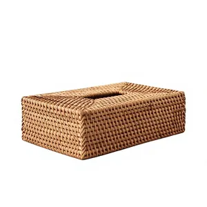 Boîte à mouchoirs en rotin tissé à la main, porte-mouchoirs rectangulaire en rotin tissé brun, décoration d'intérieur, salle de bain, cuisine - Product Image 4