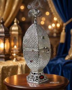 Quemador de incienso metálico con acabado antiguo, quemador de incienso tradicional para fragancia de Oud, adorno decorativo para interiores. - Product Image 4