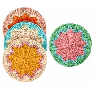 Juego de Posavasos de Cuentas de Vidrio con Diseño de Aves Exóticas Hechas a Mano de Alta Calidad, 4 Posavasos Redondos Decorativos de 10 cm para Mesa de Centro India - Product Image 2