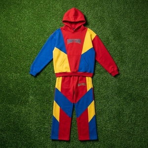 Mens Red Blue <b>Yellow</b> Color Block Hoodie <b>Tracksuit</b> Set Oversized Pullover Sweatshirt Jogger Pants Streetwear - Product Image 5