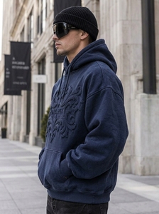 Sudadera con Capucha ONEAPEX para Hombre, Azul Oscuro, con Estampado en Relieve, Estilo Oversize, de Algodón Grueso, Informal - Product Image 5