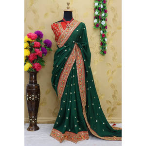 COLECCIÓN BODA ROYAL VICHITRA SEDA CON SECUENCIA, CODDDING E HILO FRONTERA MULTI Y PESADA + TODO SAREE CON PALLU LATK - Product Image 1