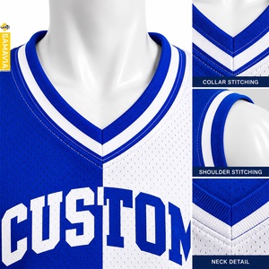 SAMAVIA Men's Reversible Basketball Jersey V-Neck Sleeveless <b>Mesh</b> Breathable Custom Print 23 <b>Blue</b> White Color Block - Product Image 4