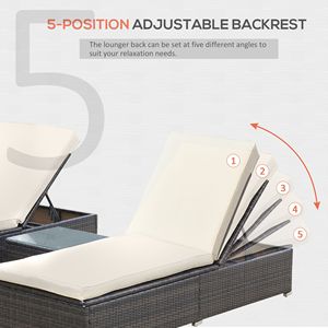 Set di Mobili da Esterno in Rattan con 2 Lettini Prendisole, Schienale Regolabile a 5 Livelli, Cuscini Spessi e Tavolino Abbinato - Product Image 6