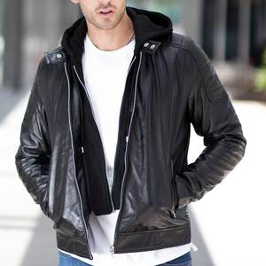 Veste en cuir noire pour homme, nouvelle collection, logo personnalisé, fermeture éclair, capuche, haute qualité, streetwear, hiver. - Product Image 5