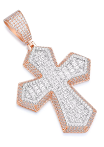 Pendentif Croix en Argent 925 Rose avec Cristaux Baguette Sertis en Canal, Bijou Religieux Unisexe, Idéal Cadeau - Product Image 4