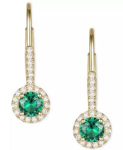 Smeraldo creato dal laboratorio (3/8 ct. T. w.) & Zaffiro bianco creato dal laboratorio (1/6 ct. T. w.) Orecchini pendenti Leverback in Sterli placcato oro 14k - Product Image 3