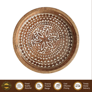 Bandeja Redonda de Madera de Mango para Servir Alimentos, Color Blanco Antiguo Quemado, Diseño Único, Excelente Calidad, a un Precio Competitivo - Product Image 4