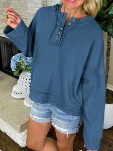 Sudadera Corta de Alta Calidad para Mujer, Sudadera Informal con Capucha, Manga Larga, Cuello en V, Sudadera con Botones - Product Image 6