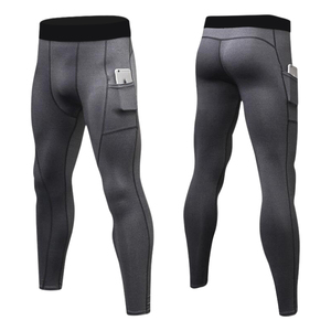 Men's Red Compression Pants <b>Knee</b> <b>Length</b> High Elastic Waist Four-Way Stretch Pockets Yoga <b>Leggings</b> Seamless 85% Polyester - Product Image 2