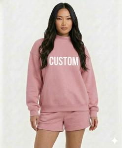 Conjunto de 2 Piezas para Mujer, Estilo Urbano, con Logotipo Personalizado Bordado, Ecológico, de Poliéster/Algodón, con Cuello Alto y Pantalones Cortos - Product Image 3