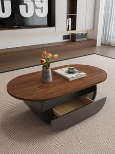 Modern Wooden <b>Coffee</b> <b>Table</b> with <b>Walnut</b> Top Asymmetrical Metal Base and Open Storage for Living Room Home Apartment - Product Image 4