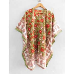 Túnica Kaftan de Algodón Hecha a Mano, Estampado Boho, Cuello en V, Manga Murciélago, Corte Regular, Largo Mini, Lavable, para Uso Diario en Verano, para Mujer - Product Image 4