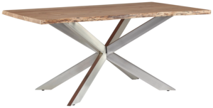 Table à manger de style industriel en acier inoxydable avec plateau en bois d'acacia à bords naturels et pieds en forme d'araignée pour la maison, la cuisine, le restaurant, le bureau - Product Image 2