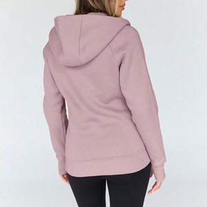 Sweat-shirt à capuche zippé pour femme, couleur unie, manches longues, en coton tricoté respirant, coupe classique, sans doublure, pour l'automne - Product Image 2