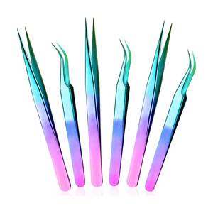 Ensemble de pinces à cils en acier inoxydable de précision, couleur arc-en-ciel, pointe lisse pour extensions de cils - Product Image 1