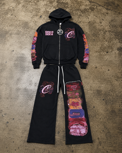 Custom Men's Eco-Friendly Breathable Quick Dry 100% Cotton Streetwear Vintage Washed Zip <b>Hoodie</b> Sweatpants Set Embroidered Front - Product Image 3