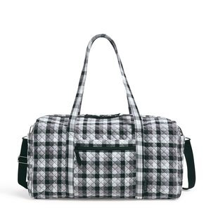 Quilted Checkered Duffel Bag <b>Large</b> Capacity Zipper Closure Travel Weekender Bag Polyester Material - Product Image 2