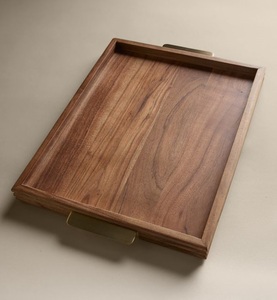 Modern Eco-Friendly Wooden <b>Large</b> Size Rectangle Serving <b>Tray</b> with Metal Handle for Restaurant Use Handmade Customizable - Product Image 4