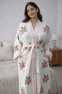 Precio al por mayor: Albornoz de algodón con estampado de bloques lindo para niños; Algodón gofrado con estampado de bloques a mano al por mayor para mujer - Product Image 3