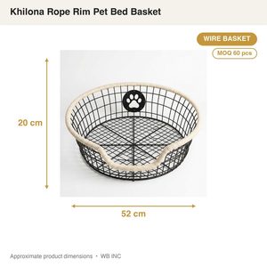 Cesta para Mascotas Hecha a Mano de Alambre de Hierro Galvanizado Negro Mate con Borde de Cuerda Khilona, 52 cm, Entrada Frontal Baja, Decoración para Hogar/Hotel - Product Image 4