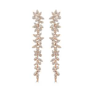 14K Gold Floral Lab Grown Diamond Drop Earrings Round Cut Bridal Wedding Pave Cluster Long Dangle Earring Pair For Women - Product Image 5