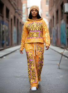 Conjunto de Sudadera con Capucha y Pantalones para Mujer, Estilo Vintage, 100% Algodón Tejido Transpirable de 500 g/m², Estampado Digital de Dibujos Animados, Talla Grande, con Cierre de Cremallera - Product Image 5