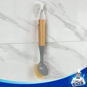 Set di 2 Spazzole per Piatti con Manico in Bambù e Raschietto Integrato, Spazzola per Pulizia Lavello e Pentole - Product Image 4
