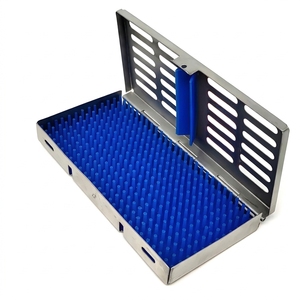 Cassette de Esterilización para Instrumental Dental de Acero Inoxidable con Soportes de Silicona Azul para Herramientas Quirúrgicas y Clínicas - Product Image 1