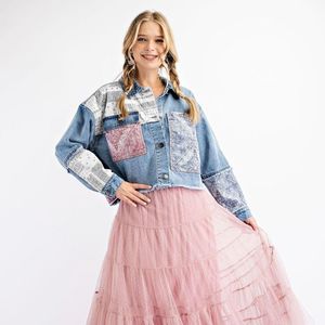 Chaqueta Corta Reversible de Mezclilla Lavada para Mujer, Estilo Boho, con Forro de Algodón, para Otoño - Product Image 5